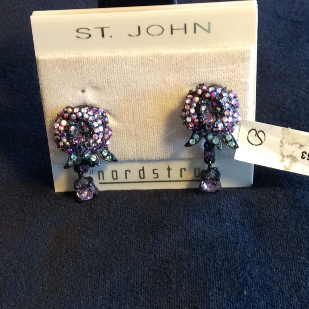 St. John Knits Floral Sparkling Clip Earrings